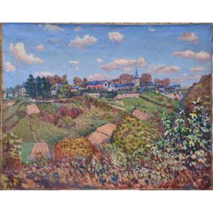 Jules Ausset "village Normand" 1921 Huile Sur Toile 60x73